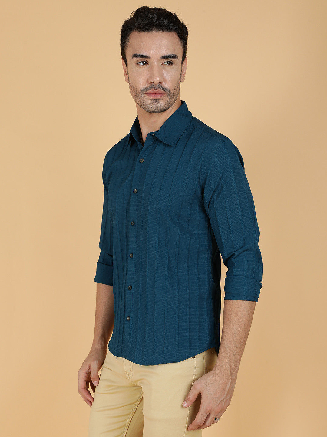 KOTTY Men Solid Casual Blue Shirt 