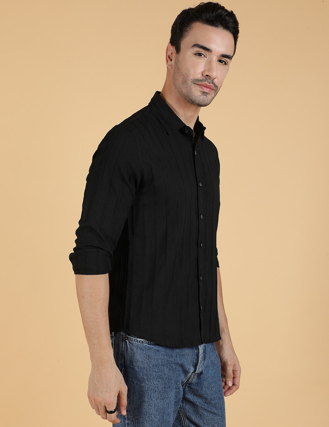 KOTTY Men Solid Casual Black Shirt 