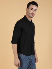 KOTTY Men Solid Casual Black Shirt 