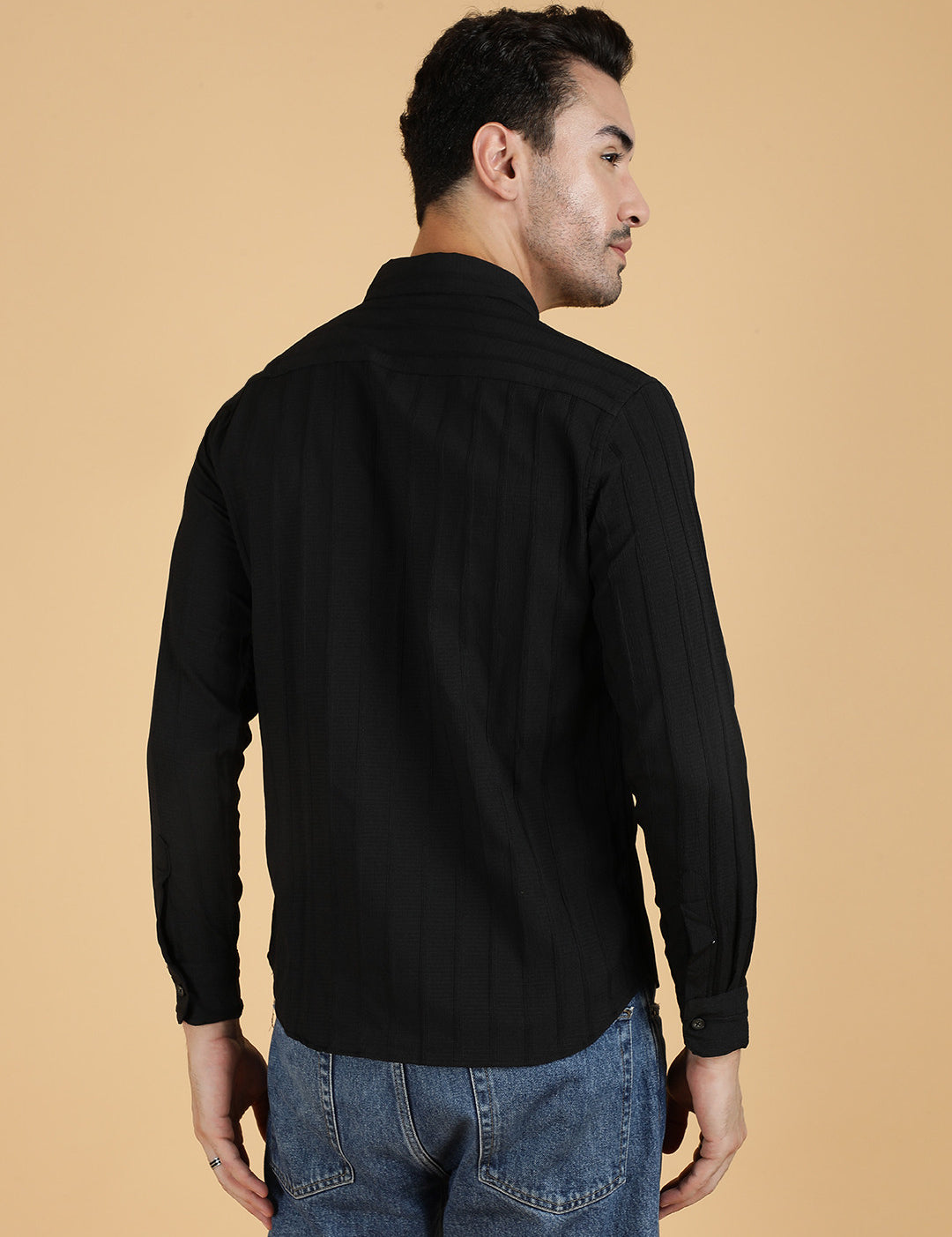 KOTTY Men Solid Casual Black Shirt 