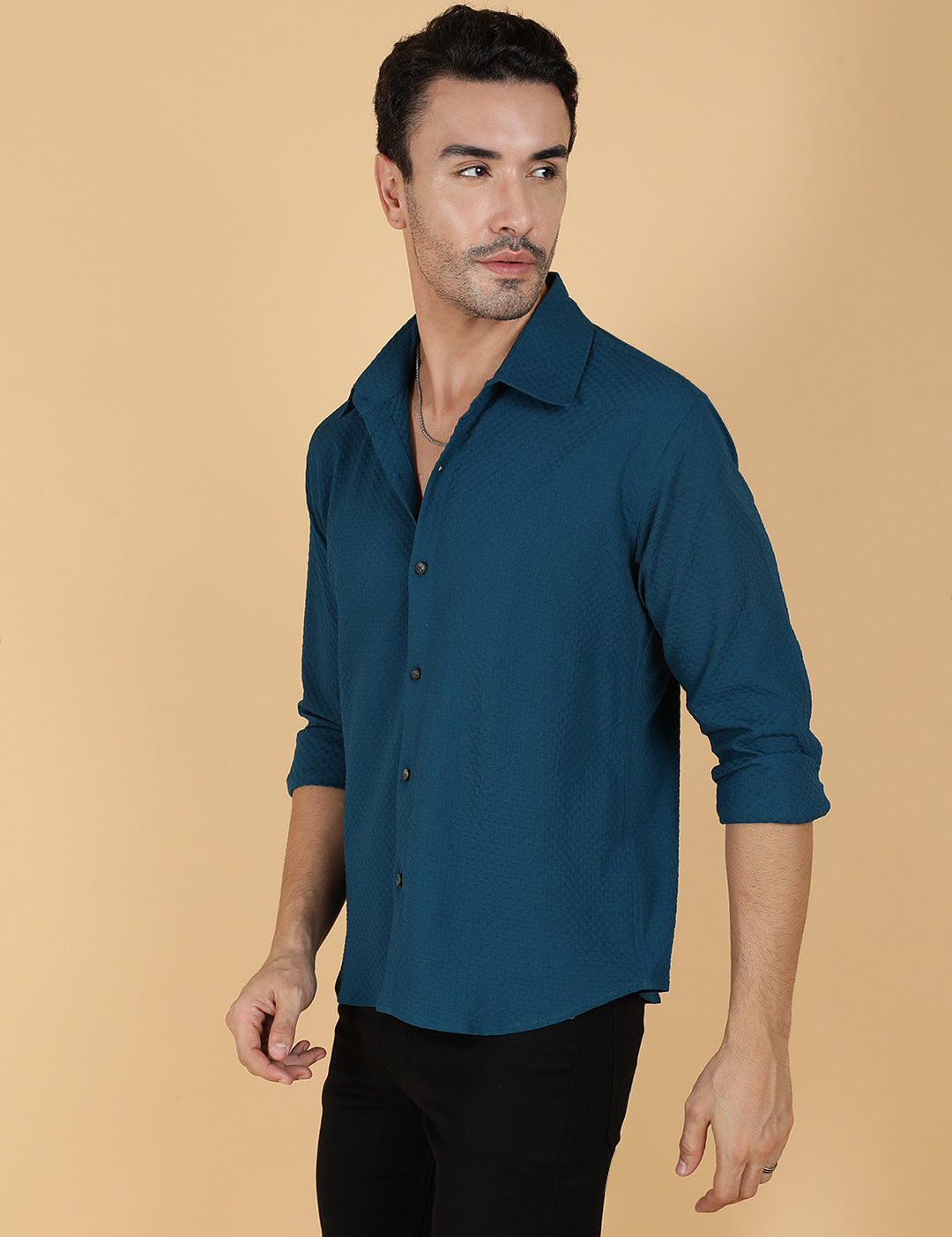 KOTTY Men Solid Casual Blue Shirt 