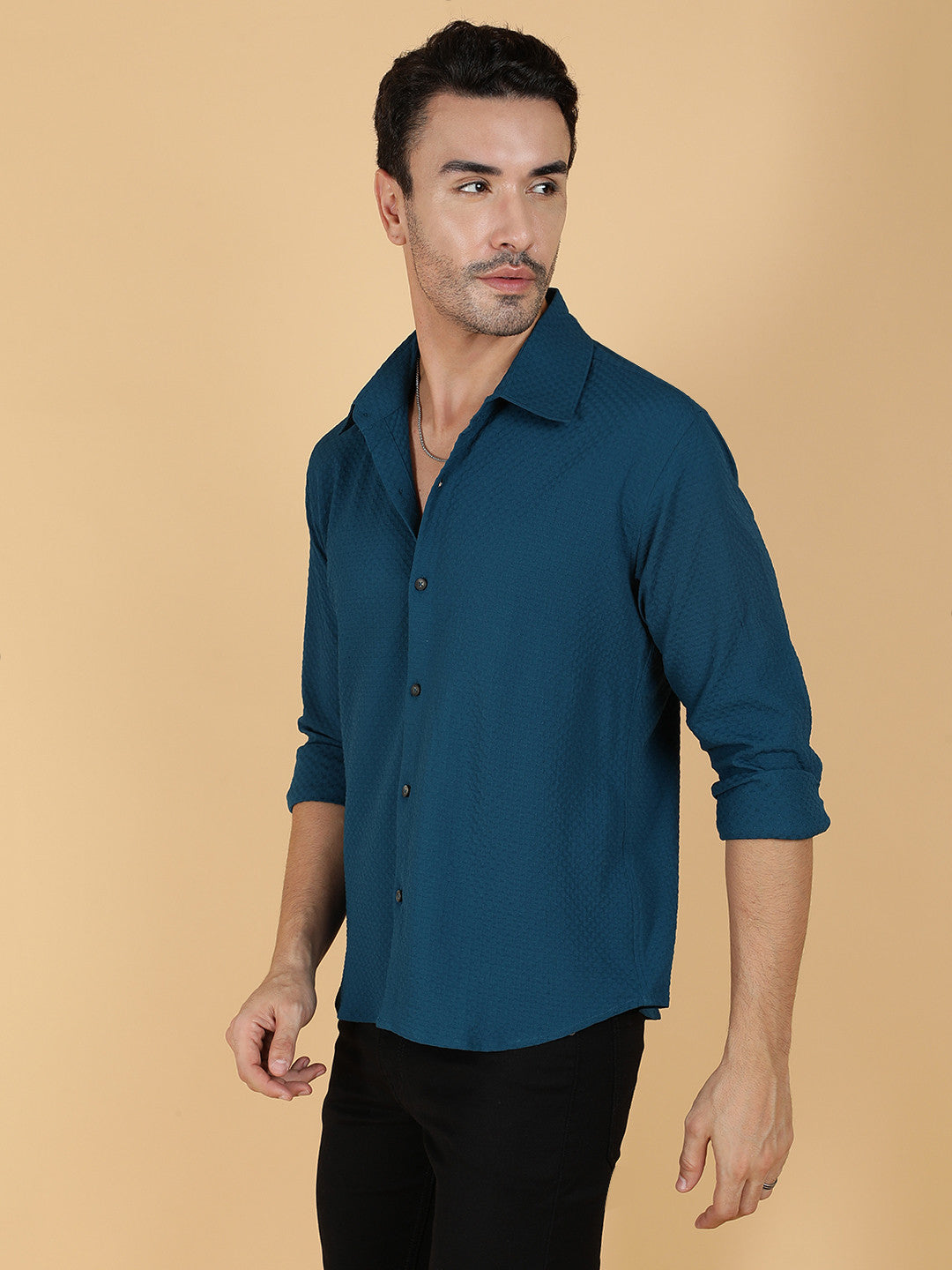 KOTTY Men Solid Casual Blue Shirt 