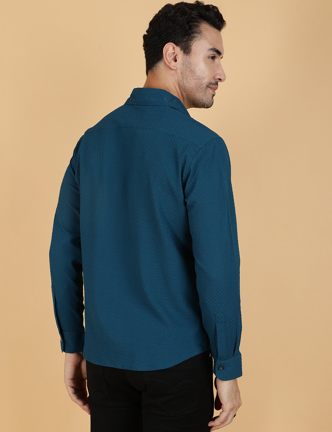 KOTTY Men Solid Casual Blue Shirt 