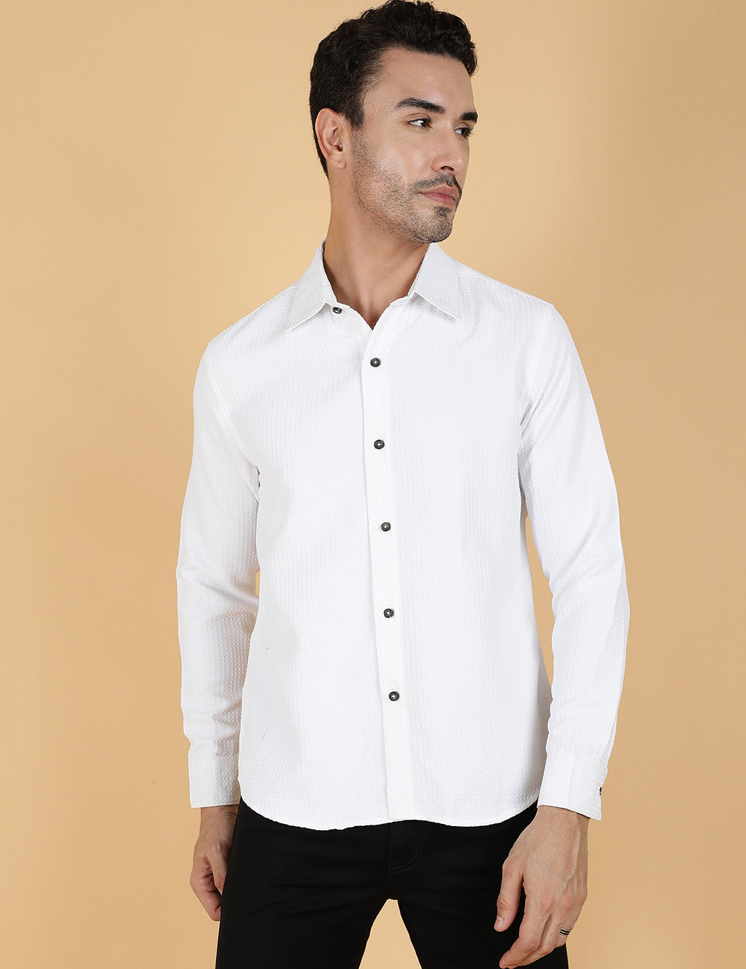 KOTTY Men Solid Casual White Shirt 