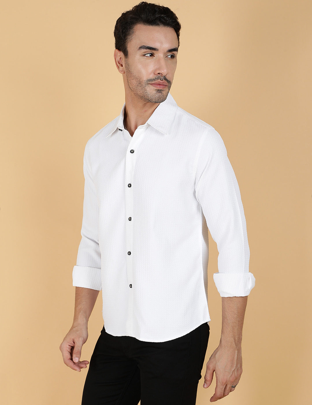KOTTY Men Solid Casual White Shirt 