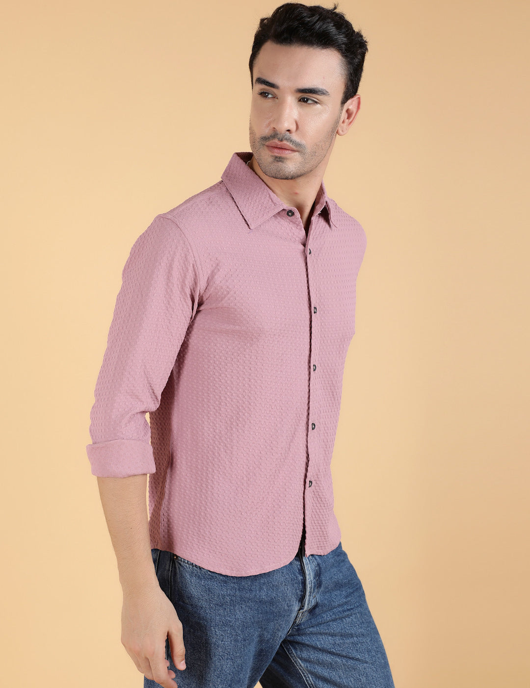 KOTTY Men Printed Casual Pink Shirt 