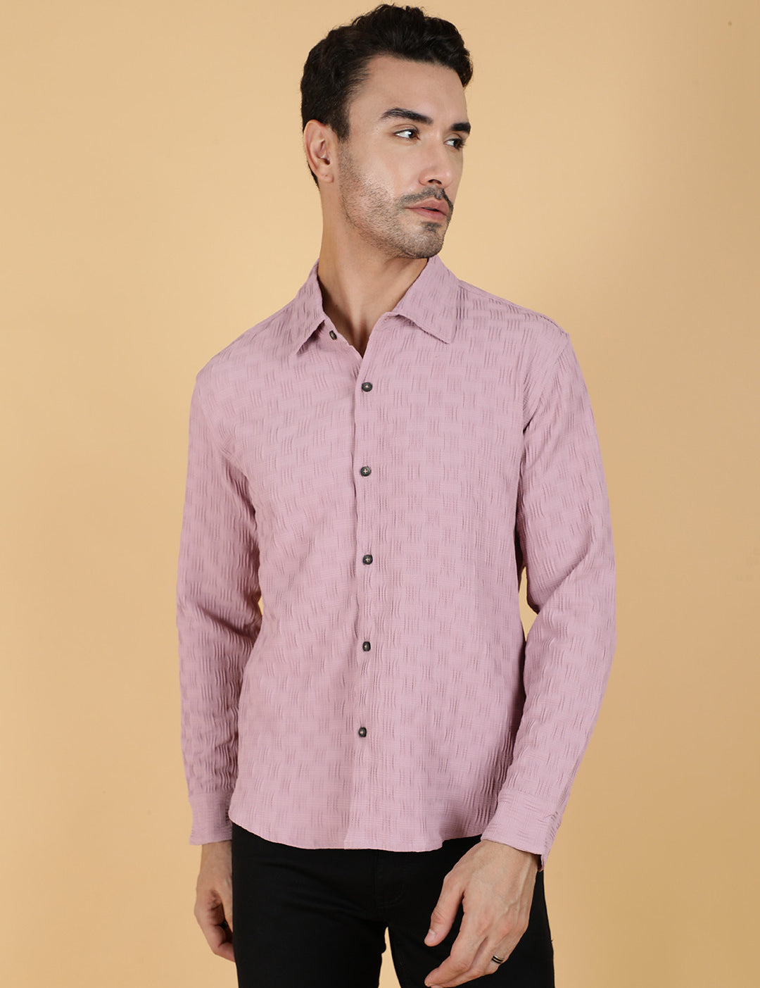 KOTTY Men Solid Casual Pink Shirt 