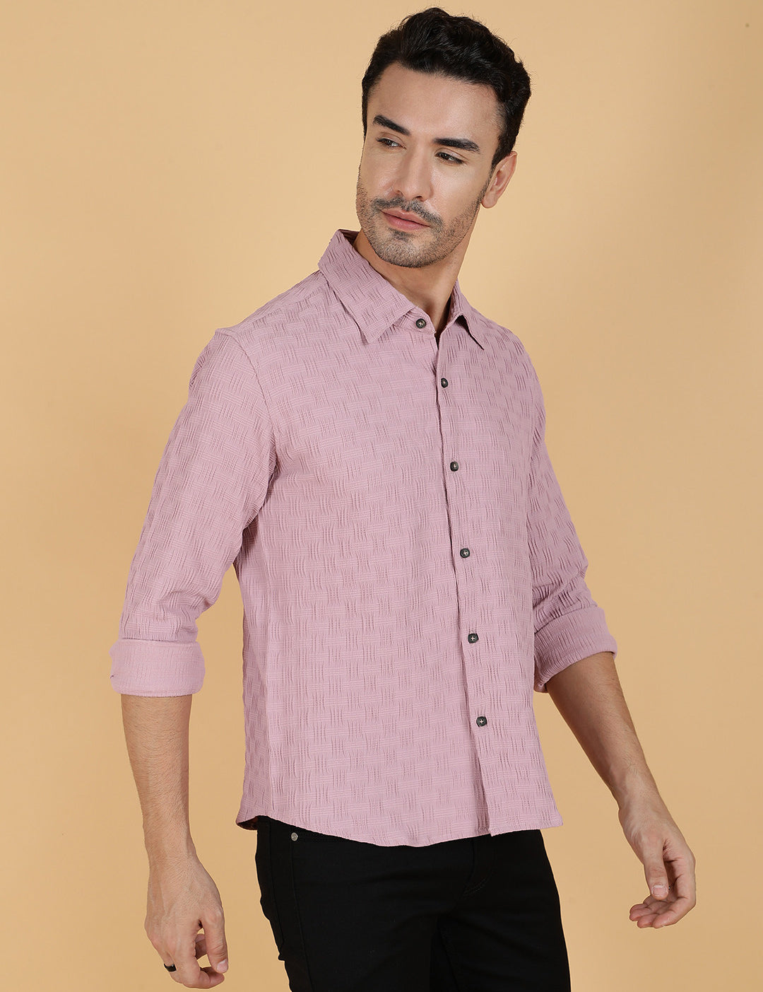 KOTTY Men Solid Casual Pink Shirt 