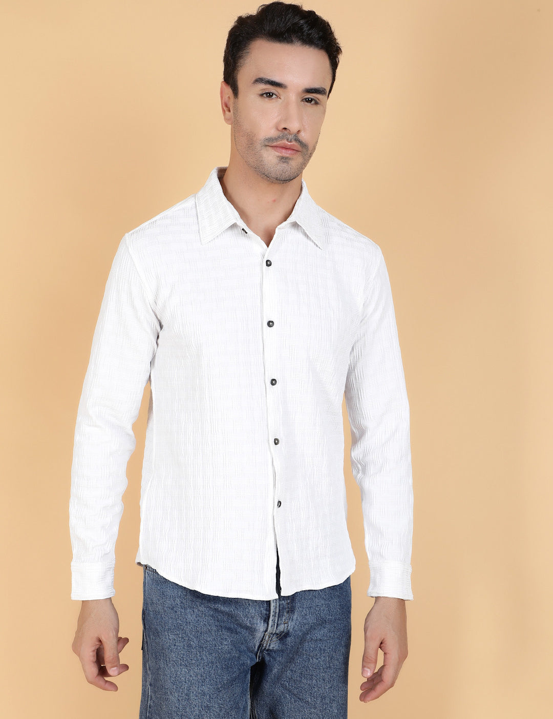 KOTTY Men Printed Casual White Shirt 