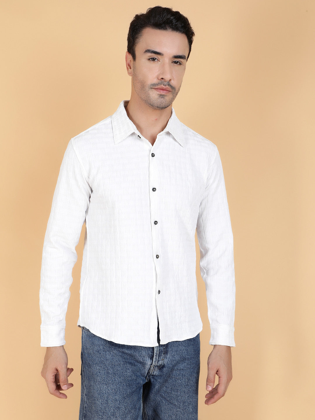 KOTTY Men Printed Casual White Shirt 