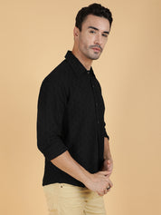 KOTTY Men Solid Casual Black Shirt 