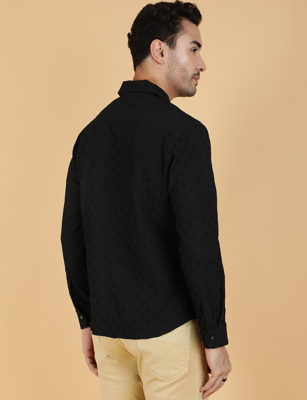 KOTTY Men Solid Casual Black Shirt 