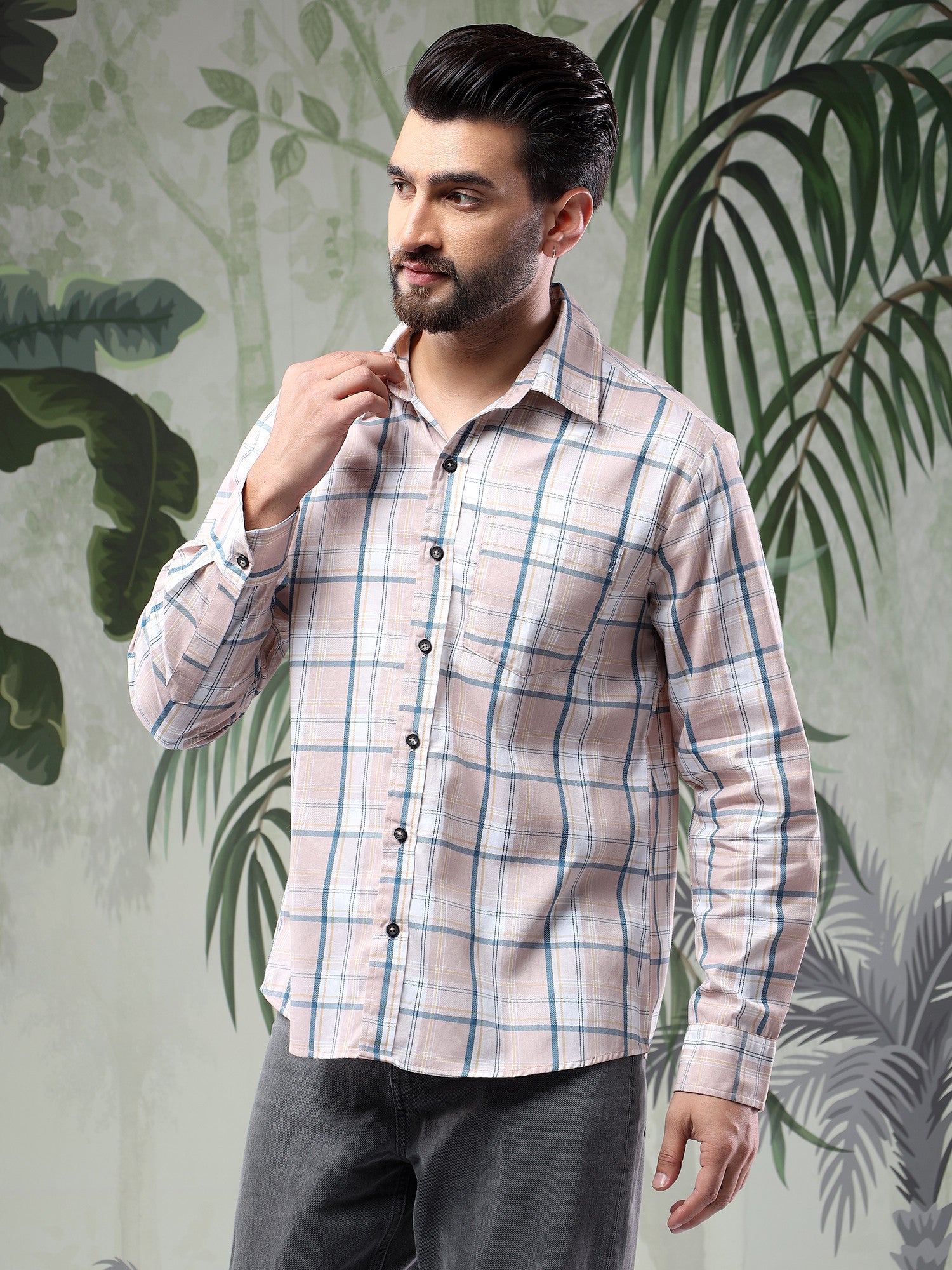 KOTTY Men Checkered Casual Purple Shirt 