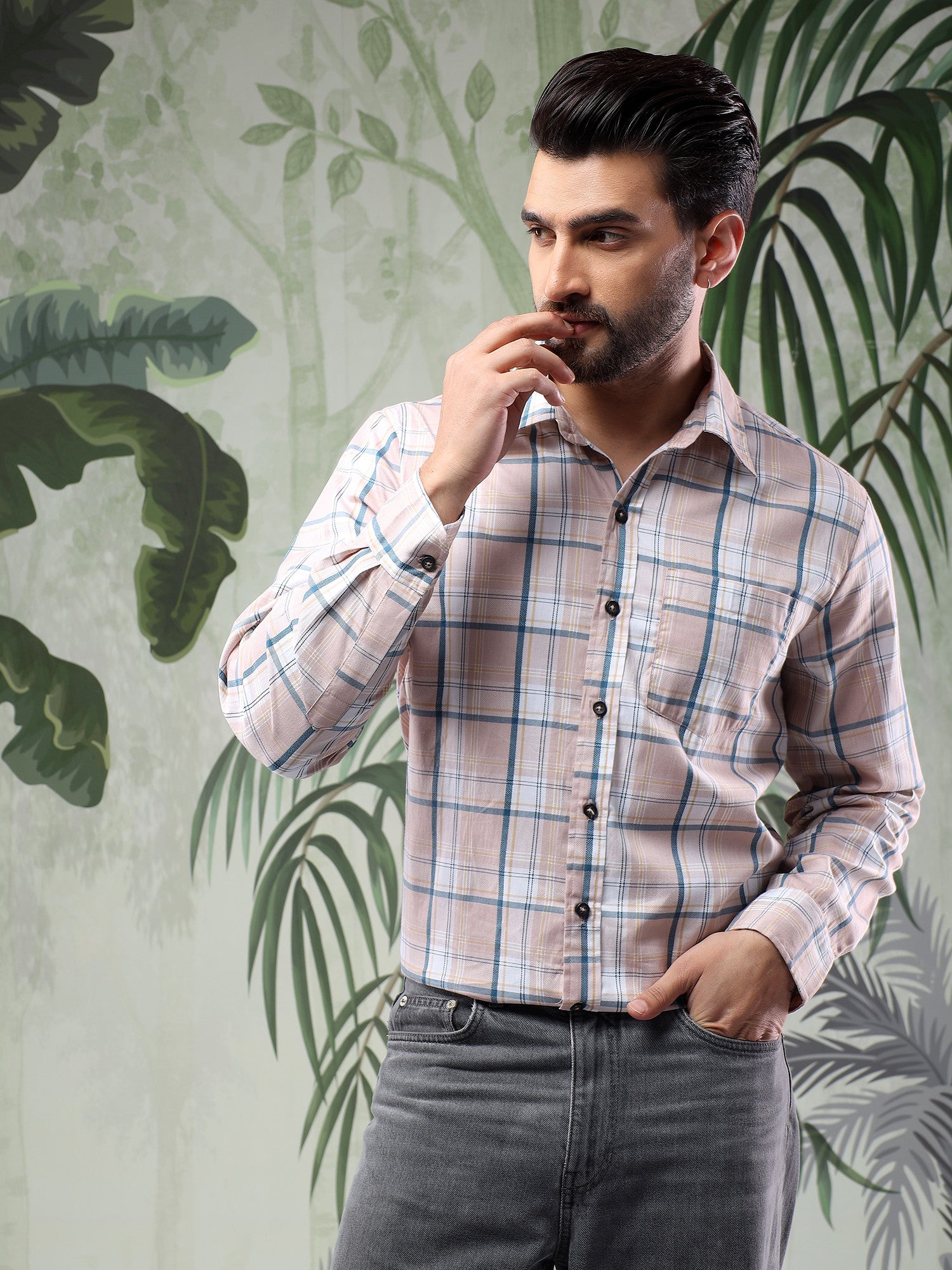 KOTTY Men Checkered Casual Purple Shirt 