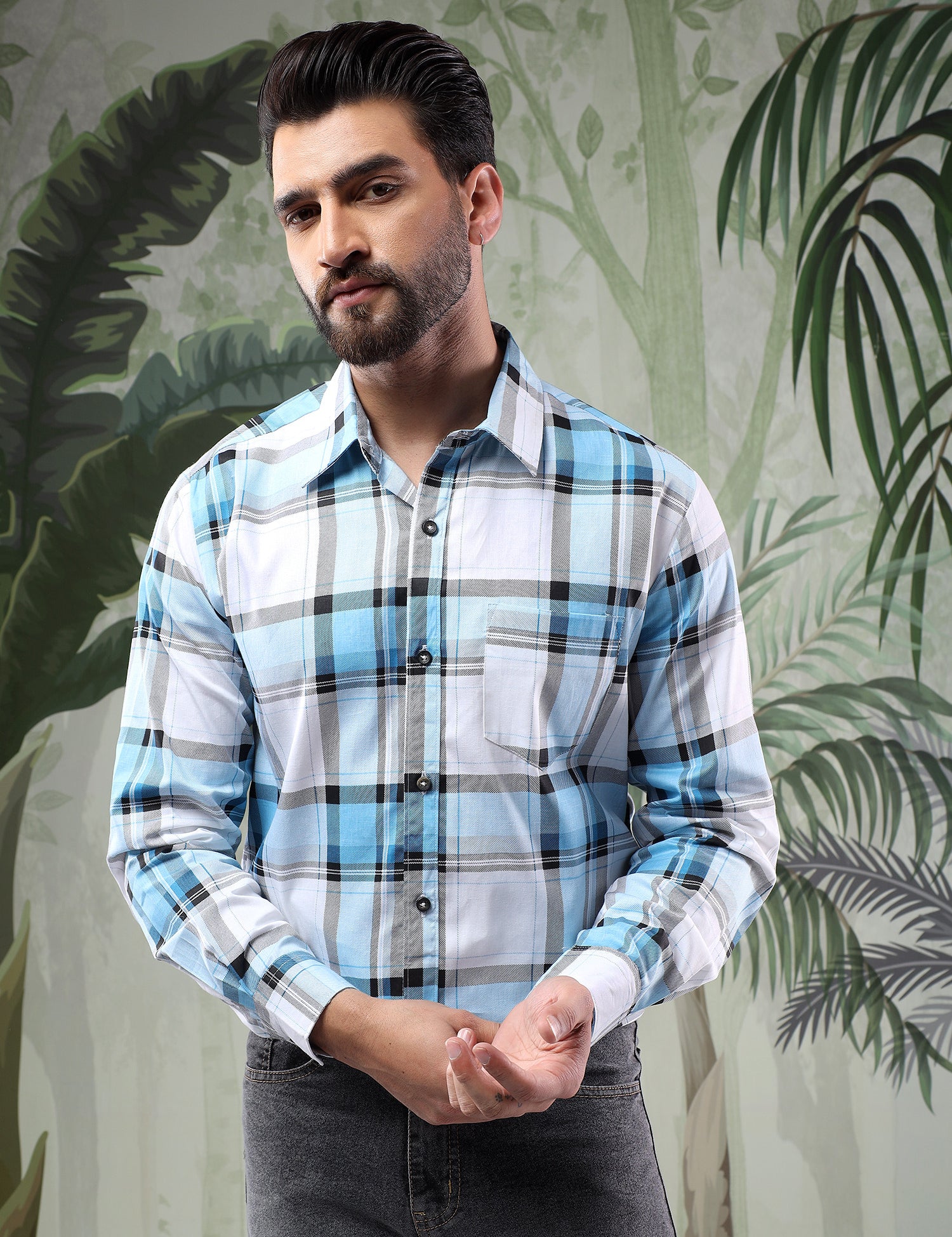 KOTTY Men Checkered Casual Blue Shirt 