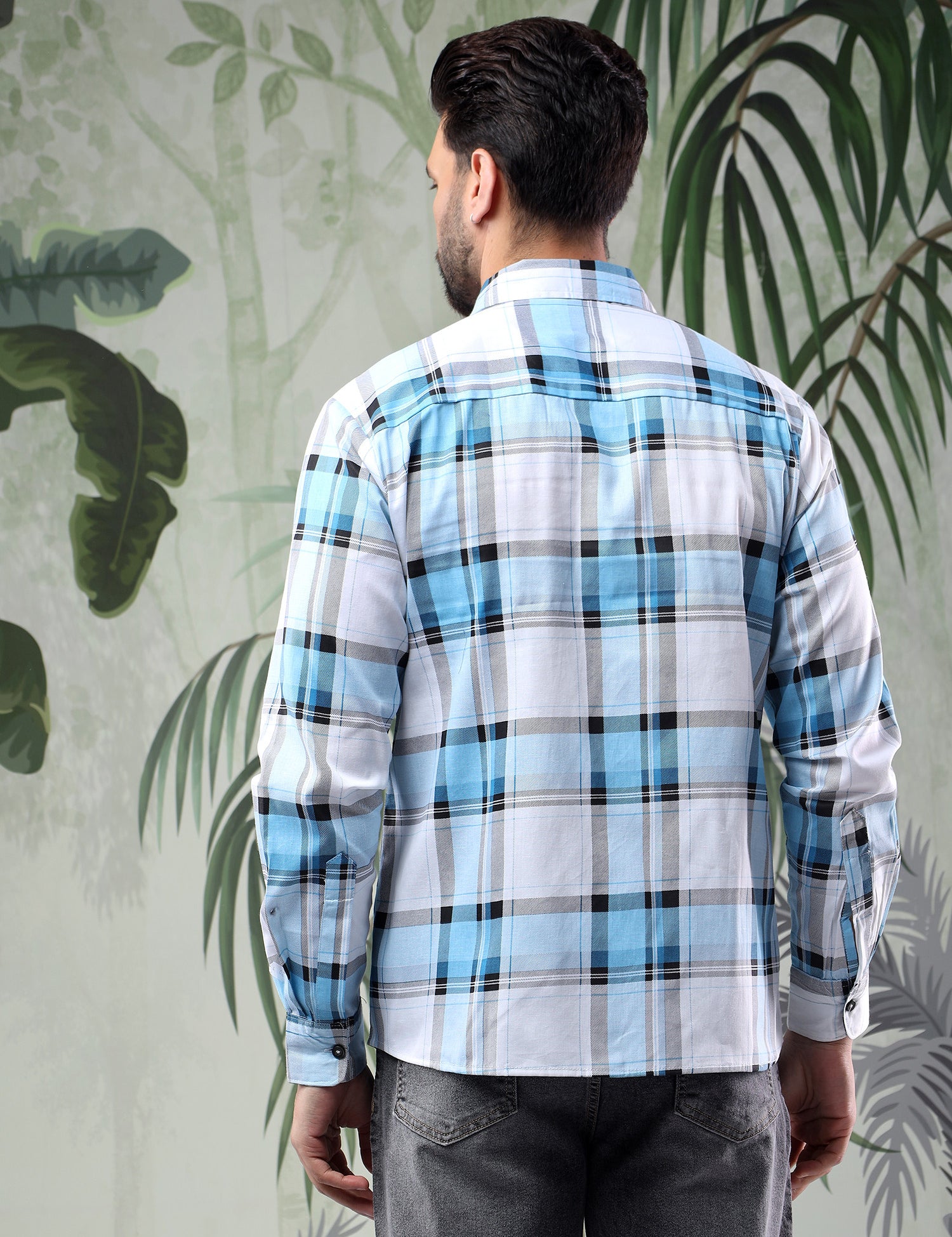 KOTTY Men Checkered Casual Blue Shirt 