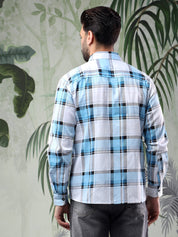KOTTY Men Checkered Casual Blue Shirt 