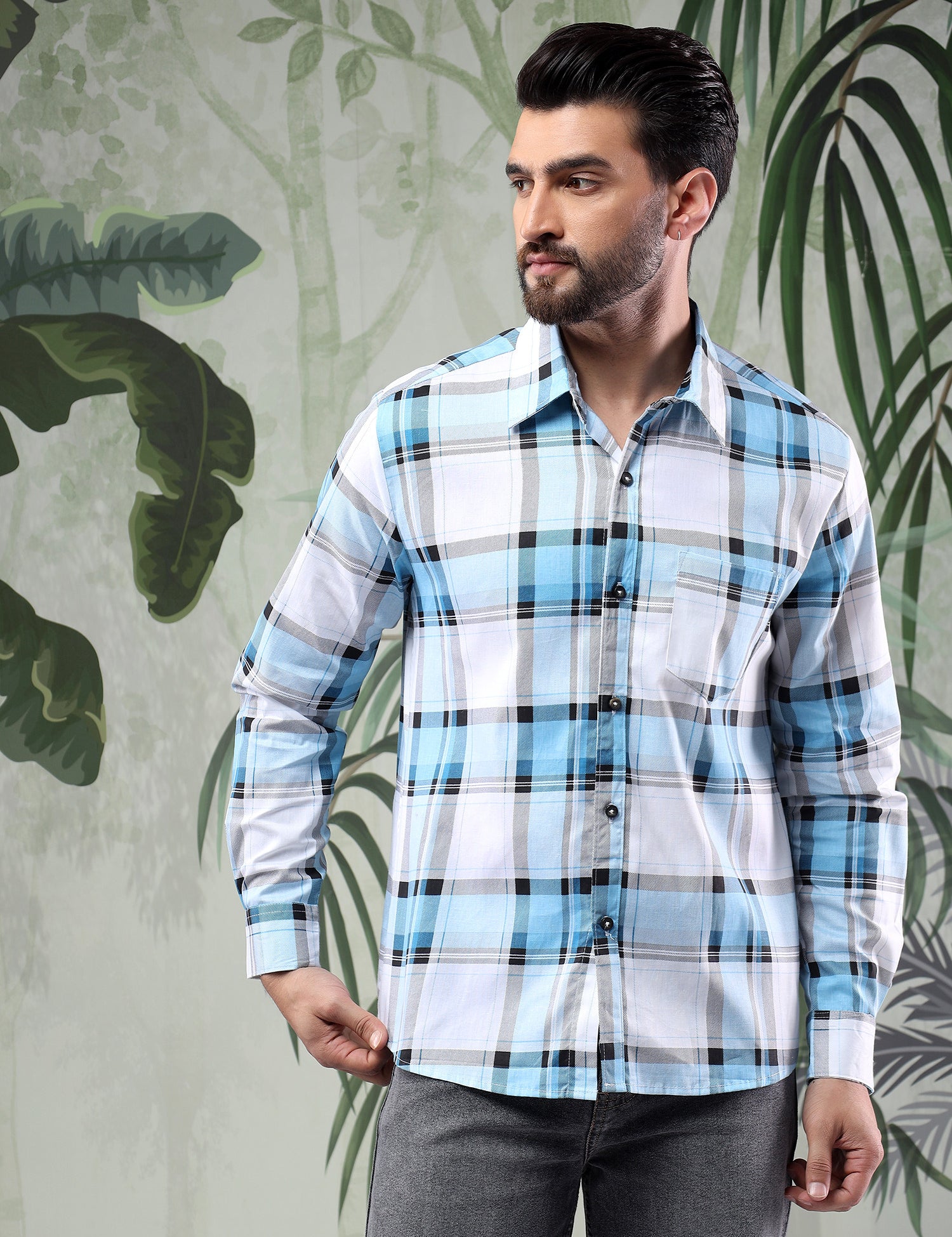 KOTTY Men Checkered Casual Blue Shirt 