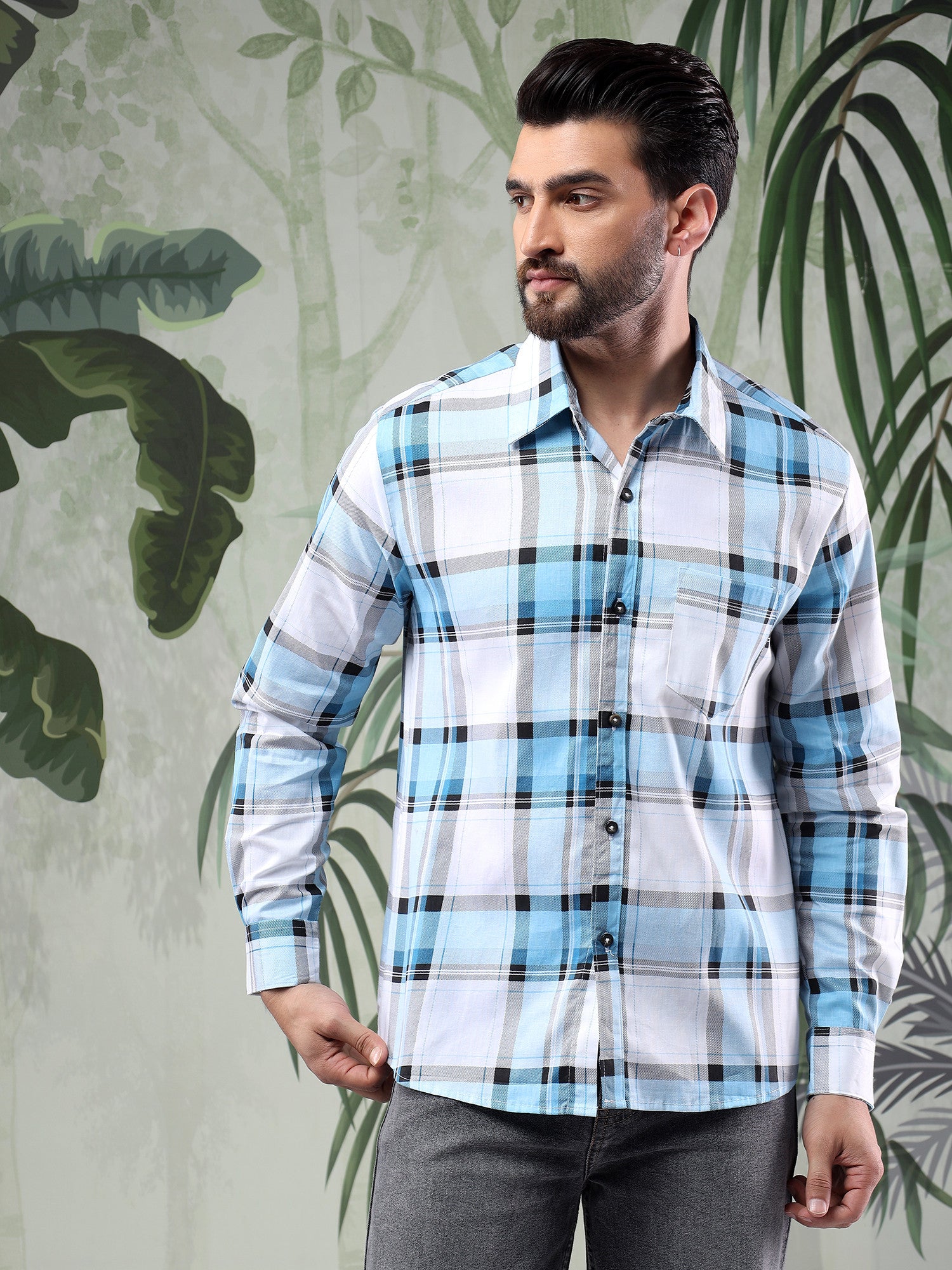 KOTTY Men Checkered Casual Blue Shirt 