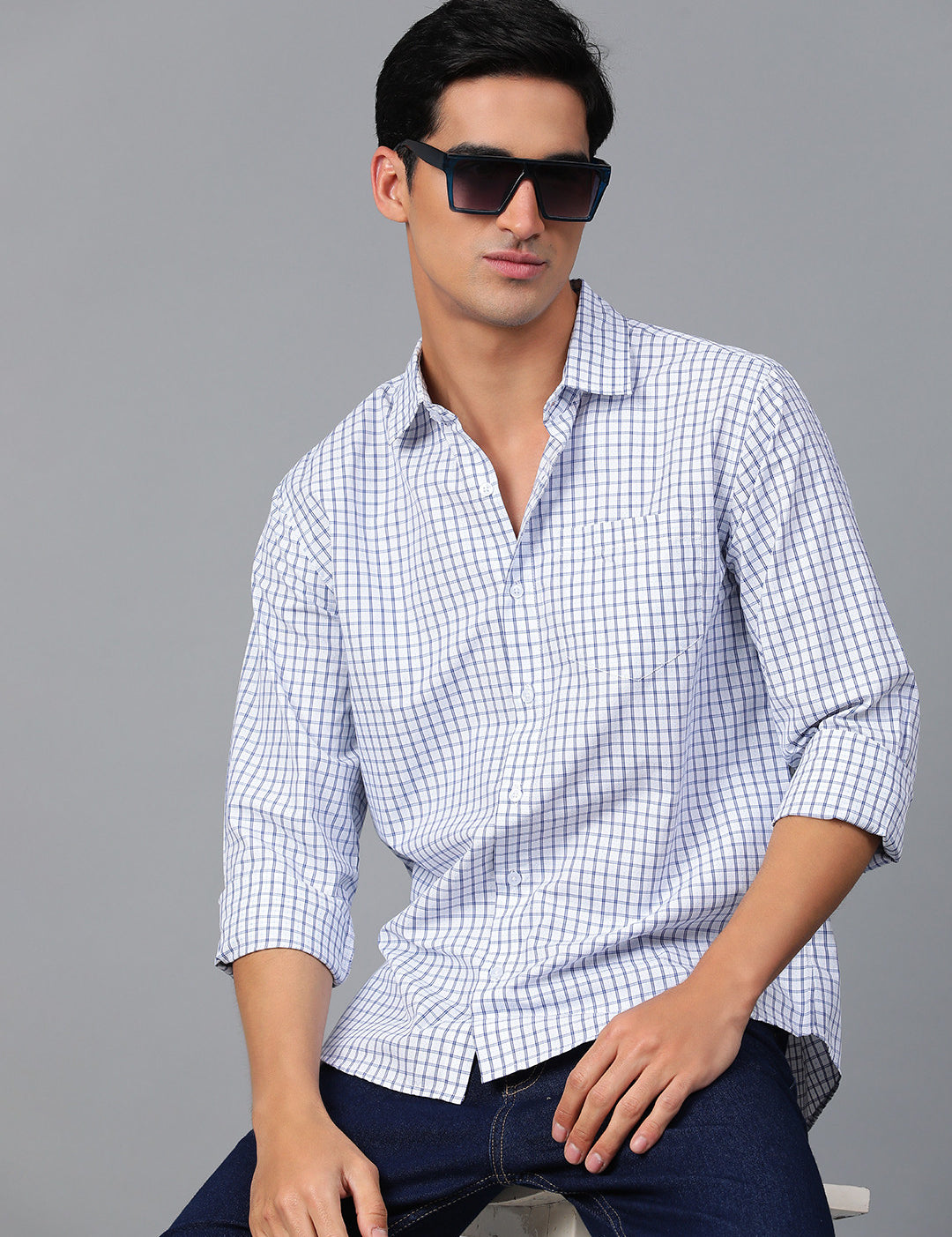 KOTTY Men Checkered Casual Blue, White Shirt 