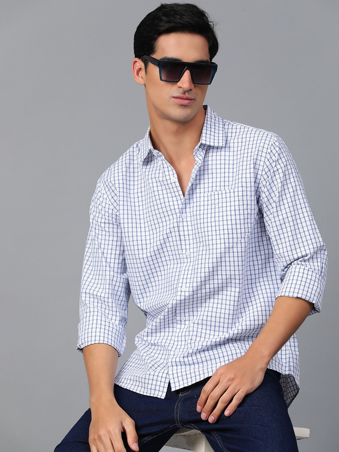 KOTTY Men Checkered Casual Blue, White Shirt 