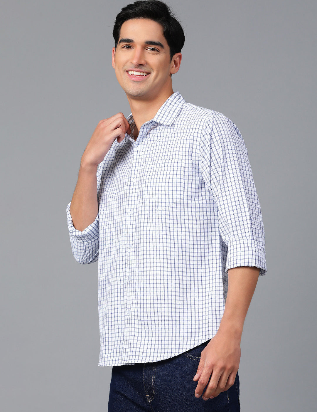 KOTTY Men Checkered Casual Blue, White Shirt 