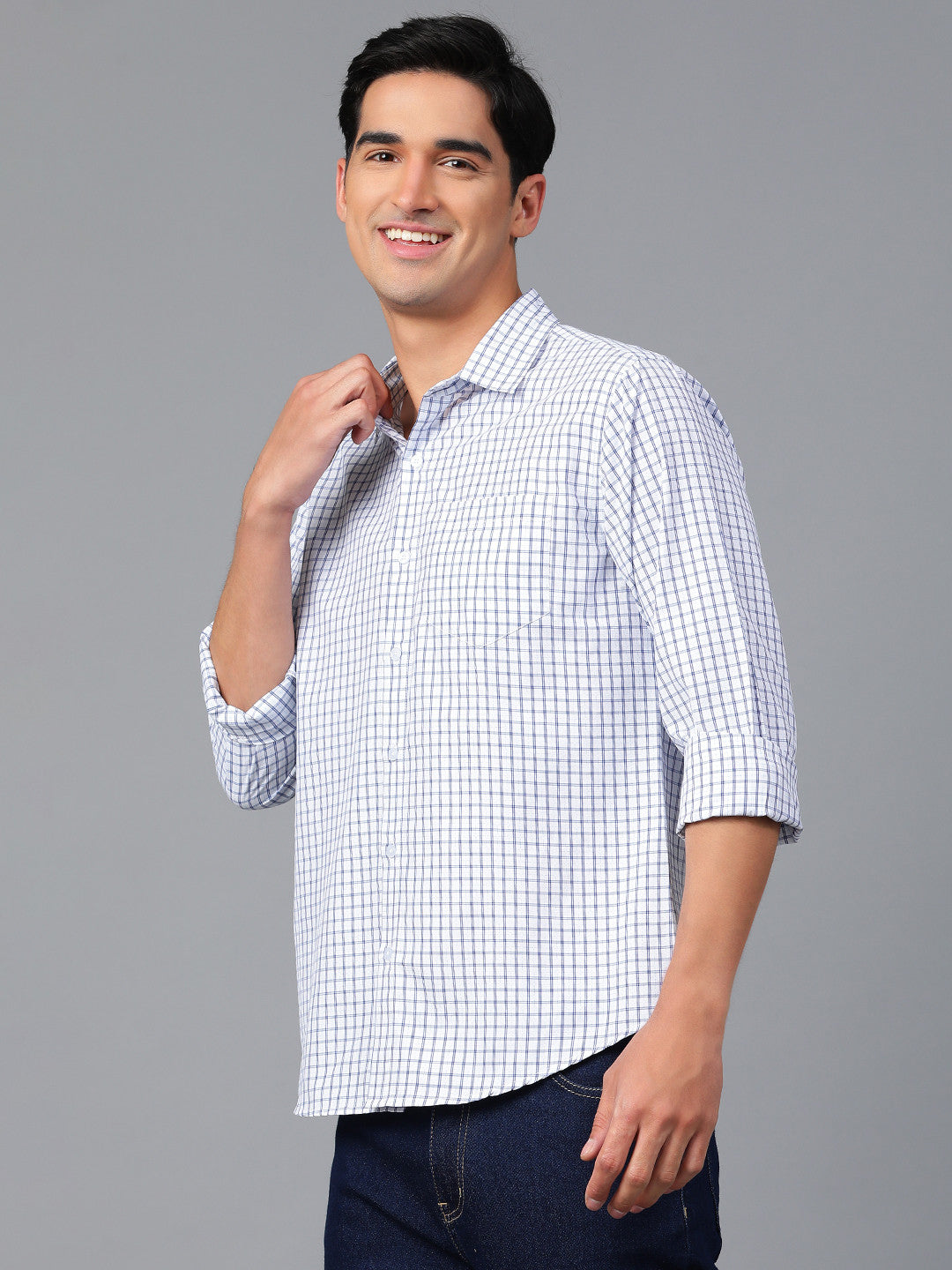 KOTTY Men Checkered Casual Blue, White Shirt 