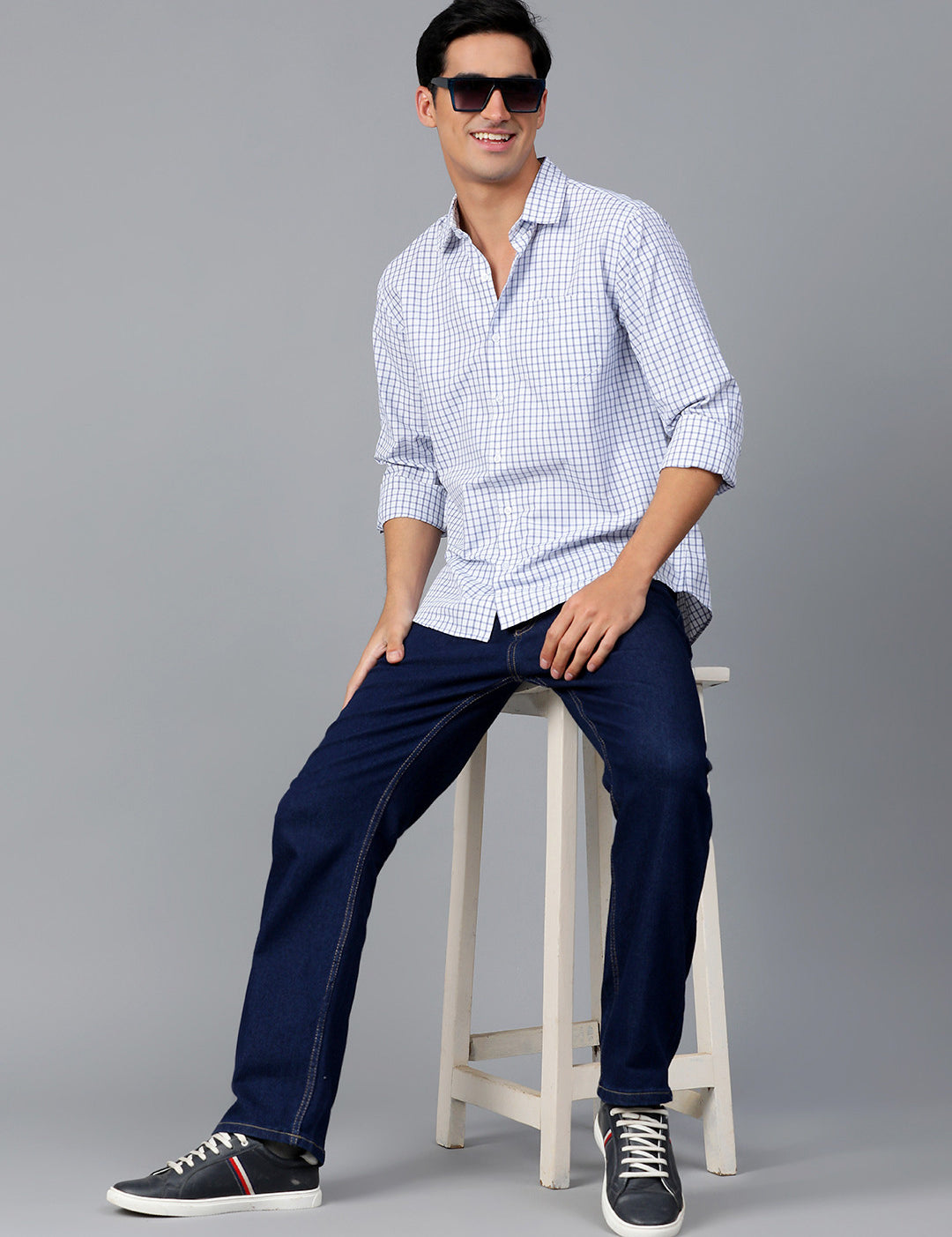 KOTTY Men Checkered Casual Blue, White Shirt 