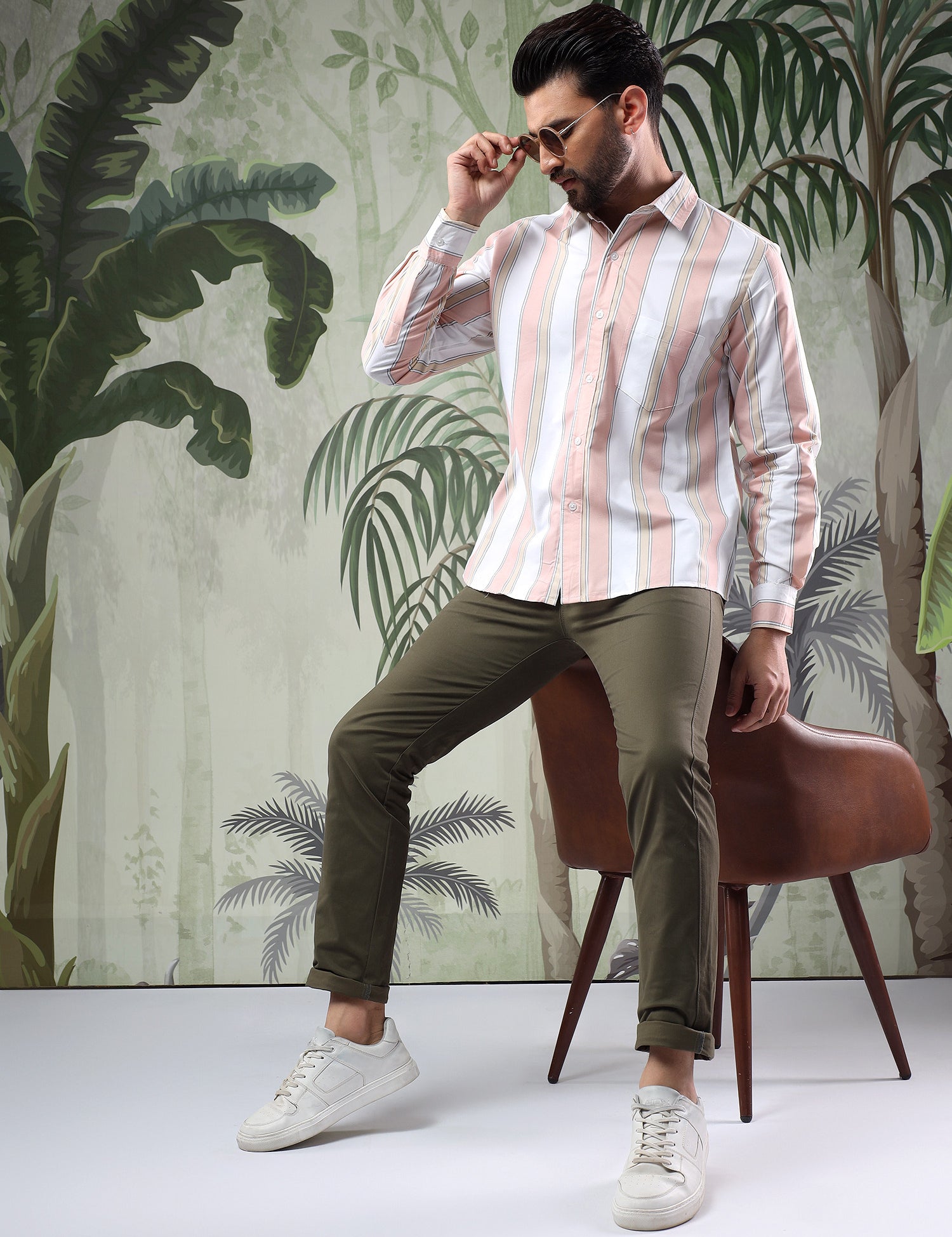 KOTTY Men Printed Casual Pink, White Shirt 