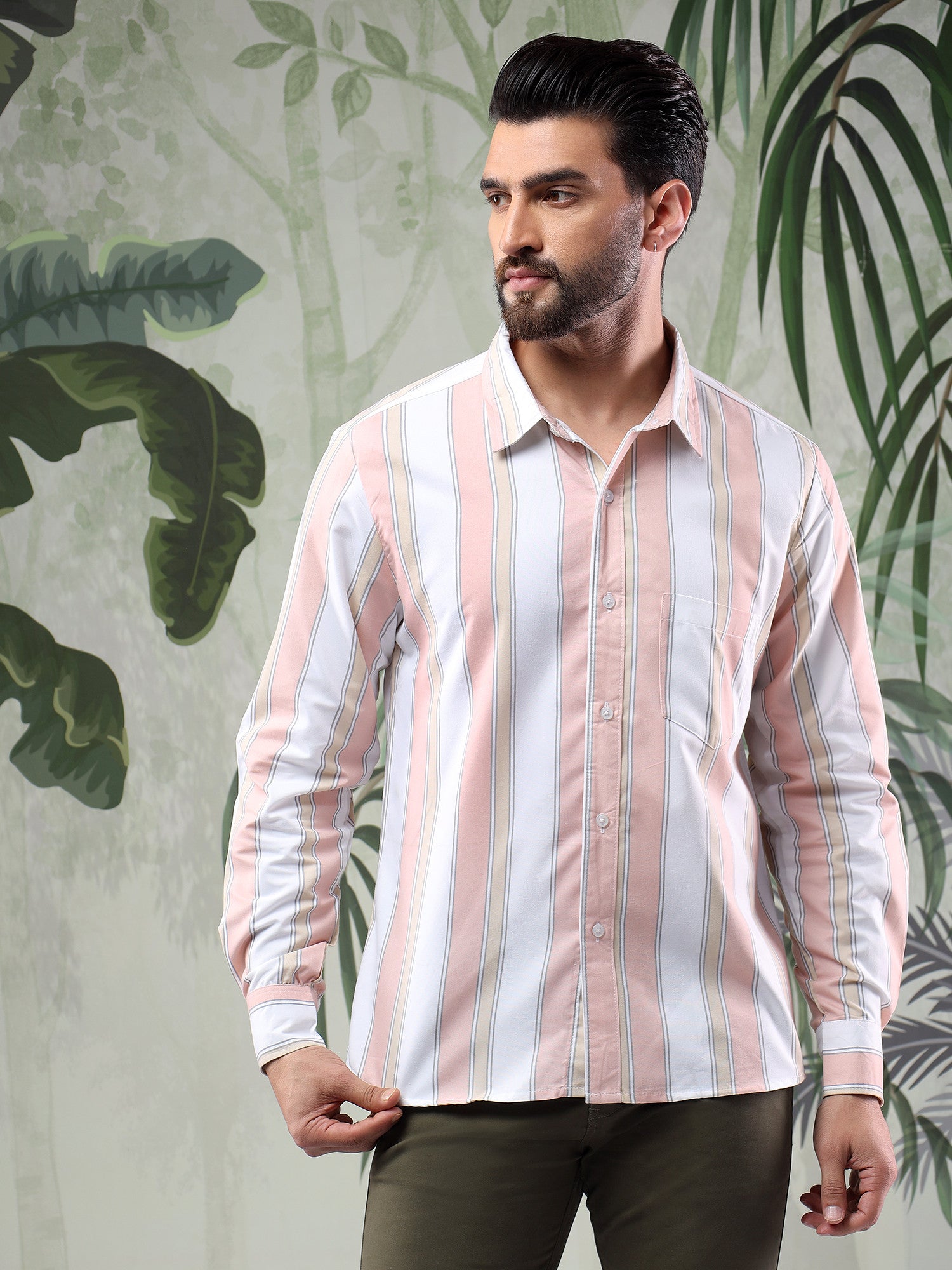 KOTTY Men Printed Casual Pink, White Shirt 
