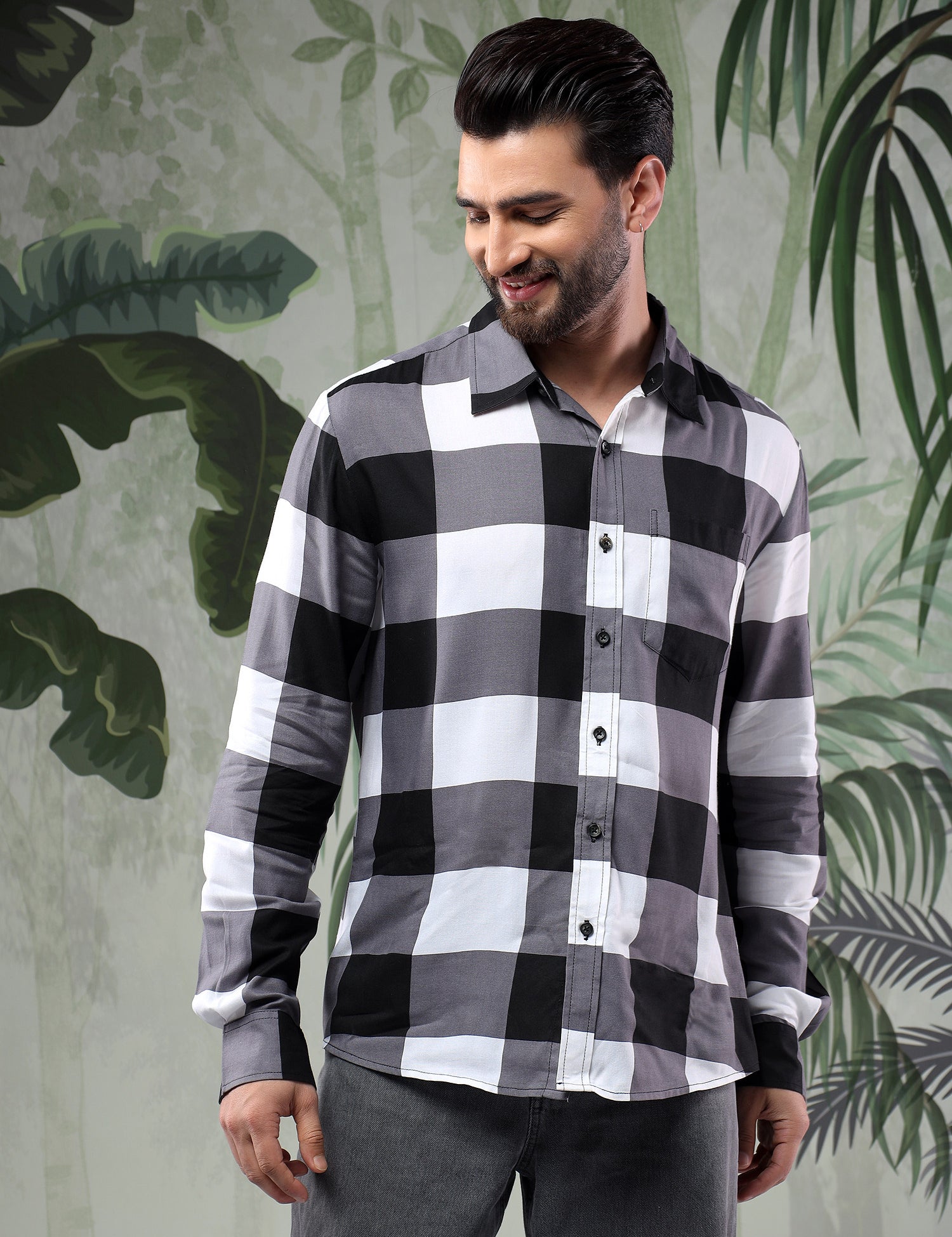KOTTY Men Checkered Casual Black, White Shirt 