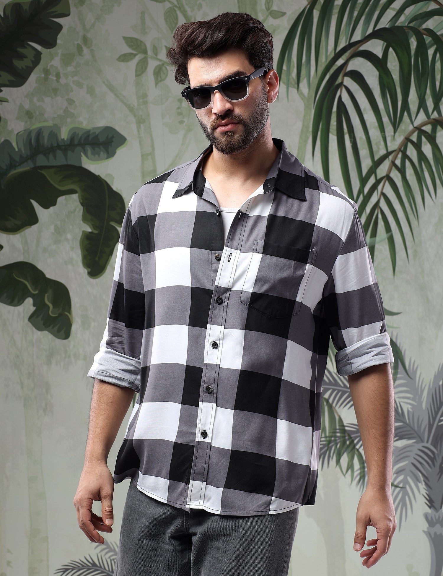 KOTTY Men Checkered Casual Black, White Shirt 