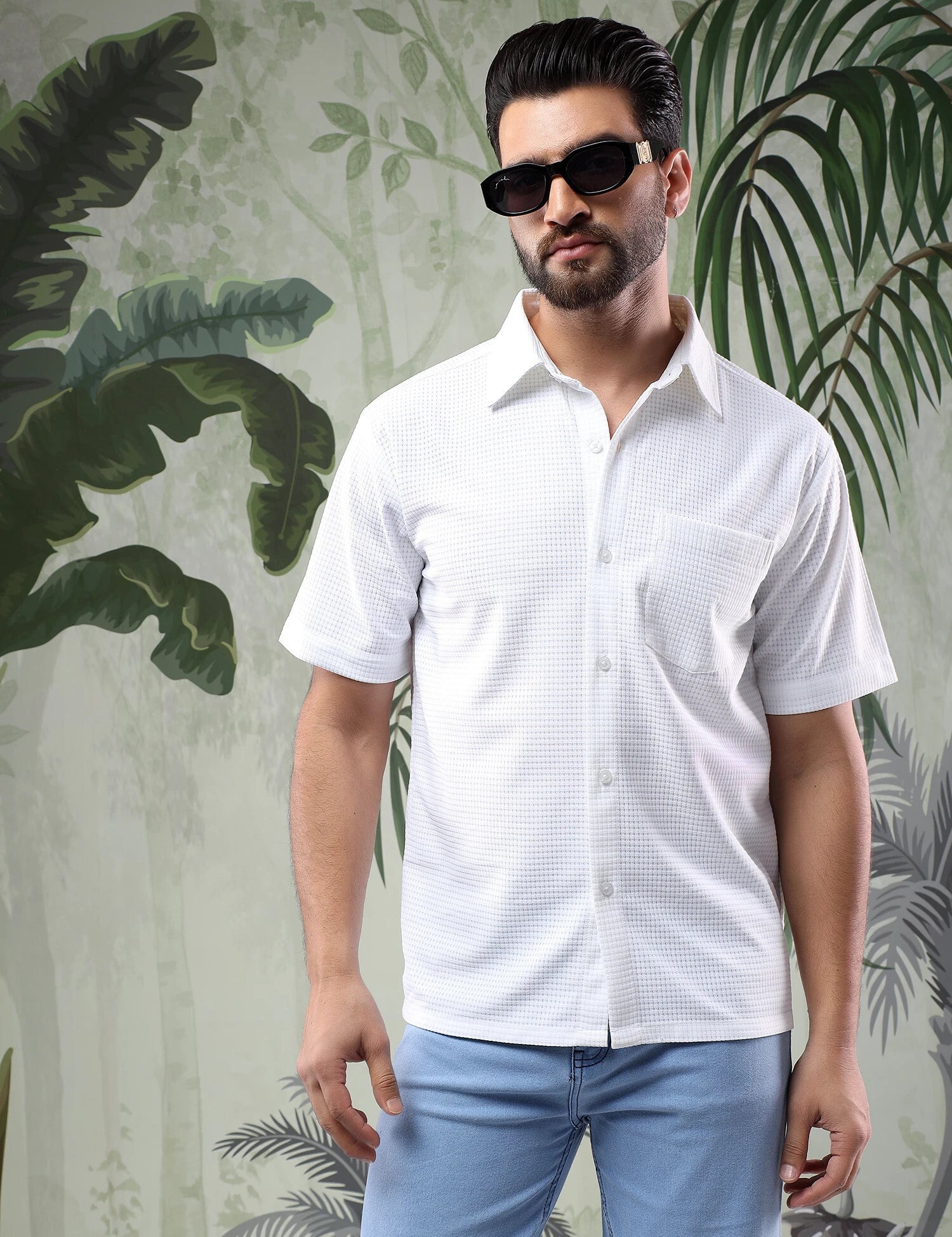 KOTTY Men Checkered Casual White Shirt 
