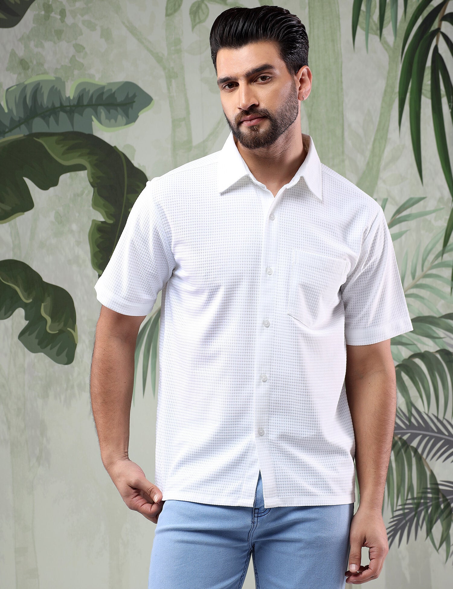 KOTTY Men Checkered Casual White Shirt 