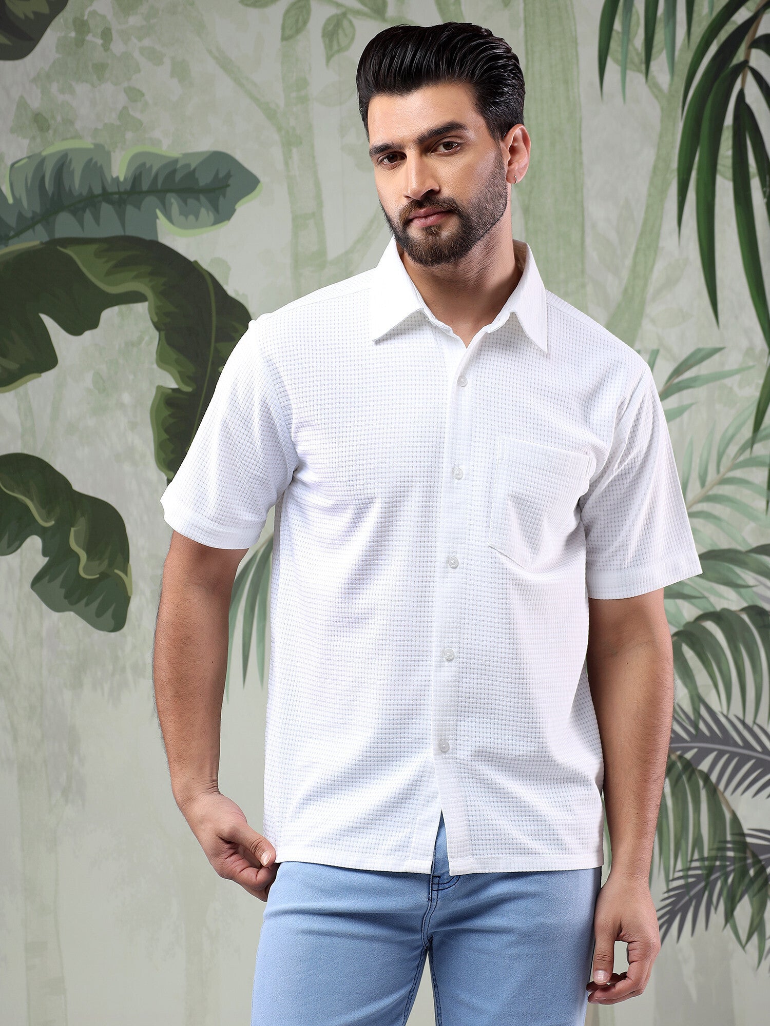 KOTTY Men Checkered Casual White Shirt 
