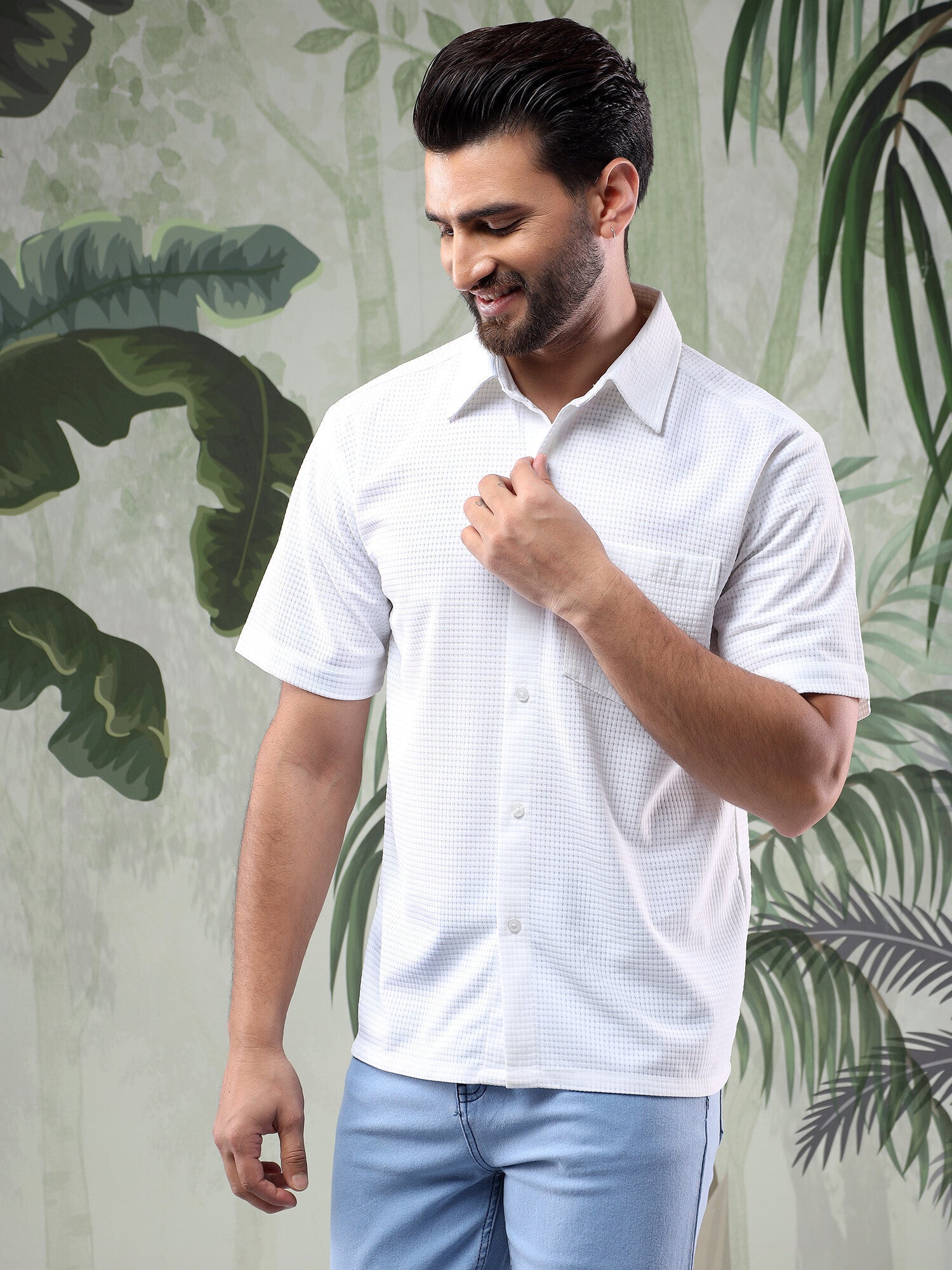 KOTTY Men Checkered Casual White Shirt 