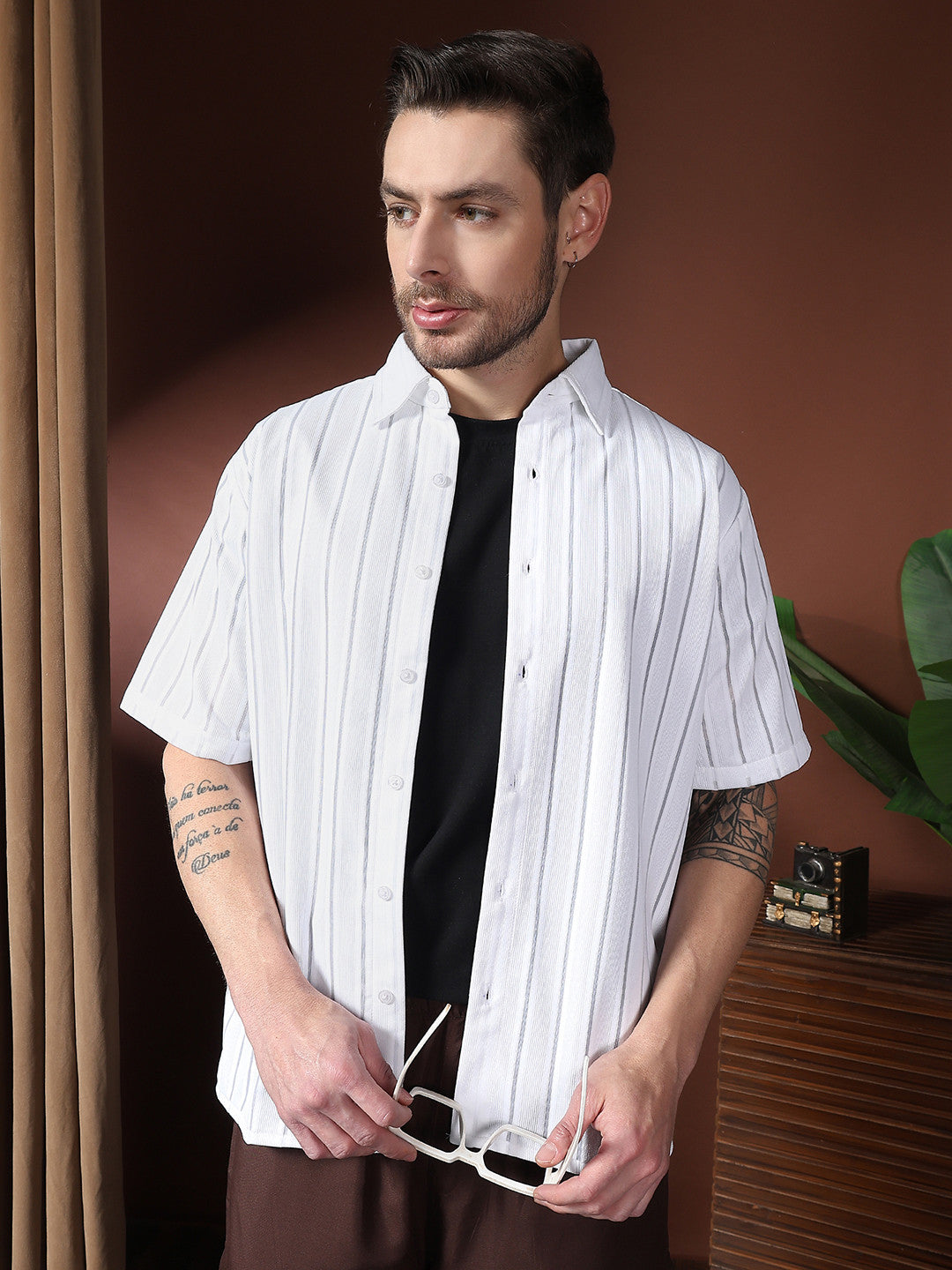 KOTTY Men Solid Casual White Shirt 
