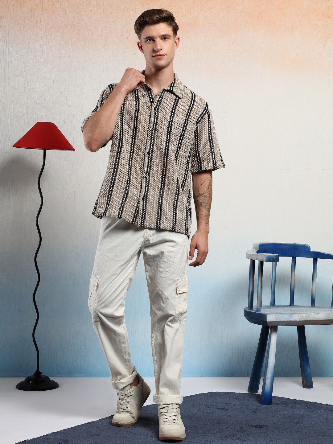 KOTTY Men Striped Casual Multicolor Shirt 