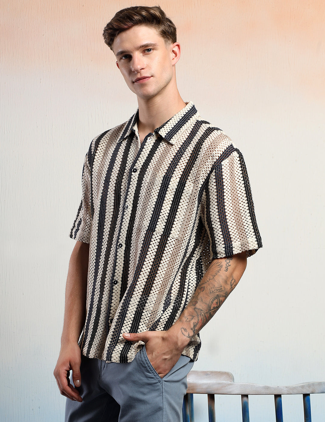 KOTTY Men Striped Casual Multicolor Shirt 