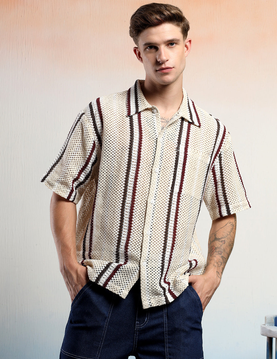 KOTTY Men Striped Casual Multicolor Shirt 