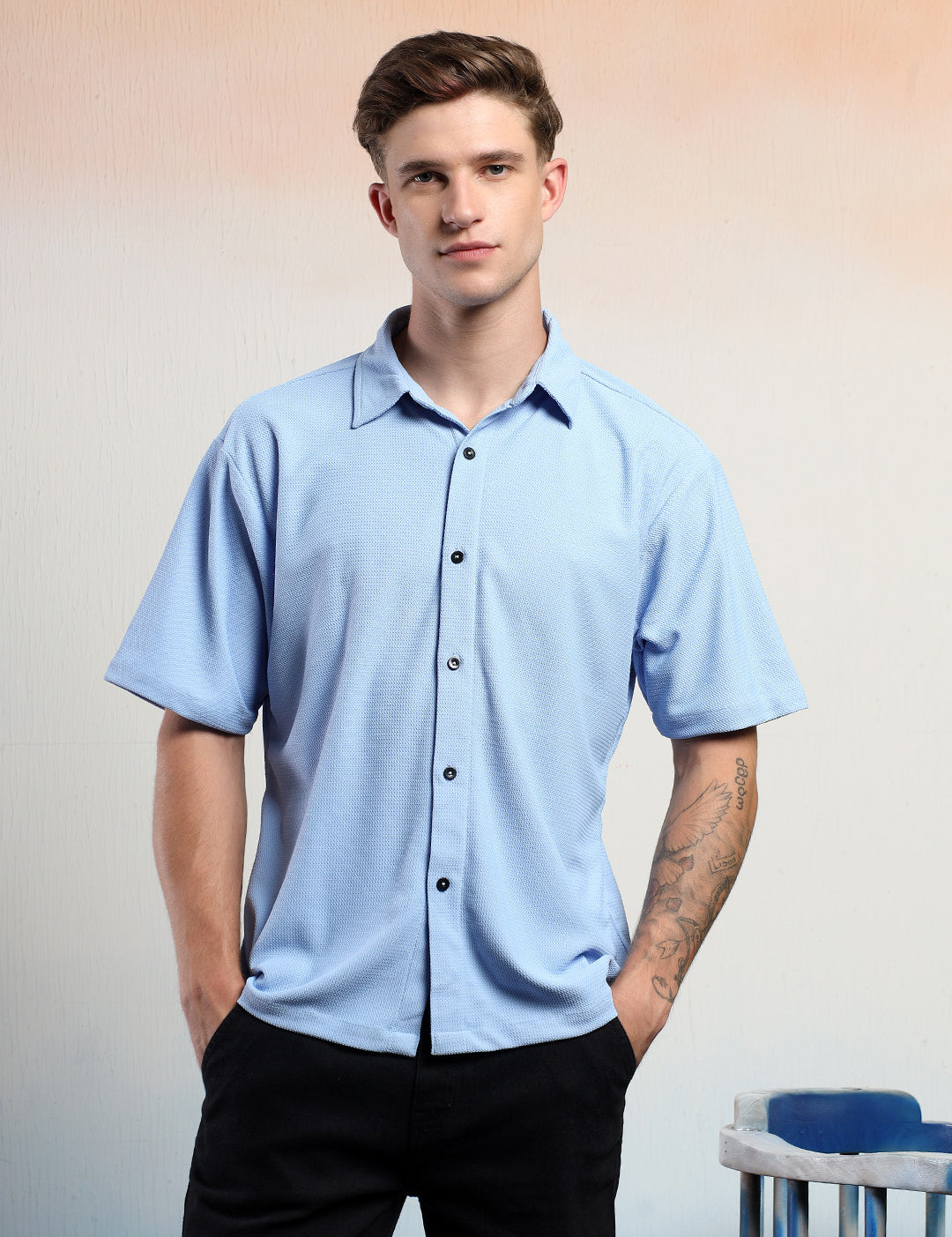 KOTTY Men Solid Casual Blue Shirt 