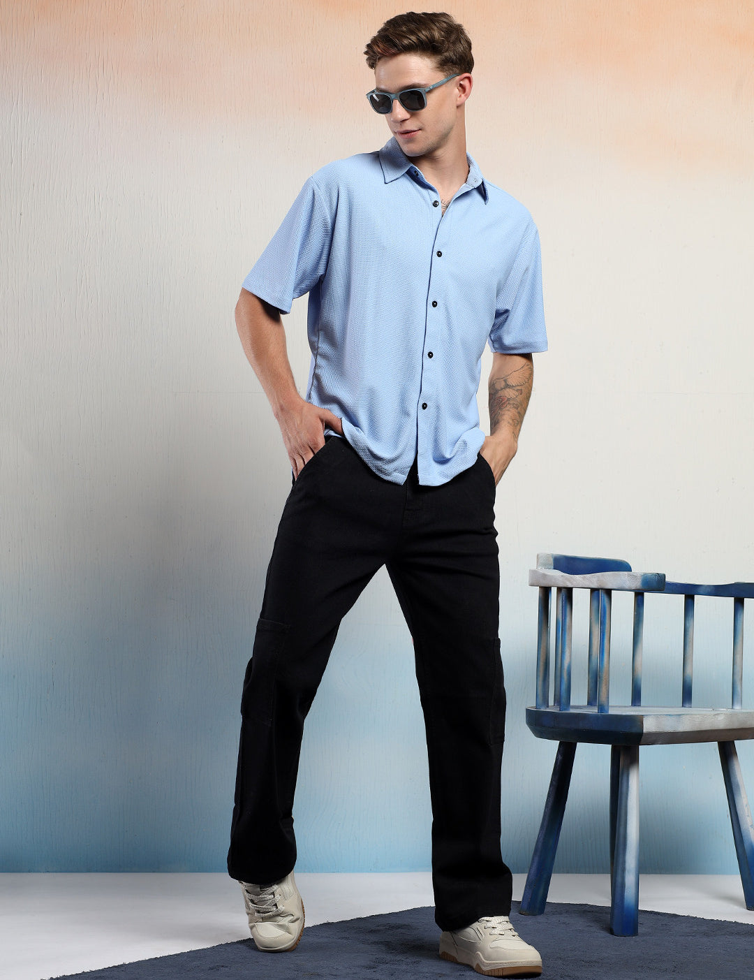 KOTTY Men Solid Casual Blue Shirt 