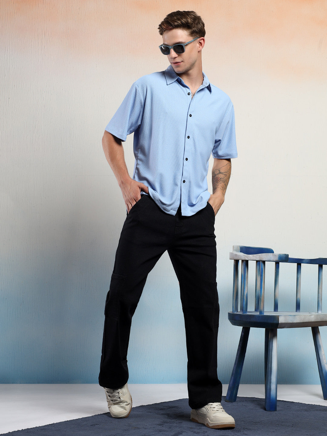 KOTTY Men Solid Casual Blue Shirt 
