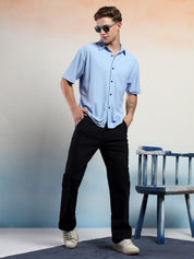 KOTTY Men Solid Casual Blue Shirt 