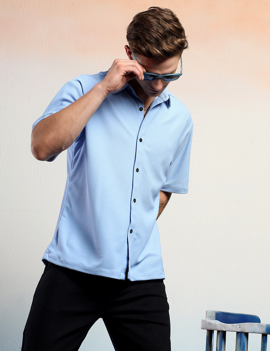KOTTY Men Solid Casual Blue Shirt 