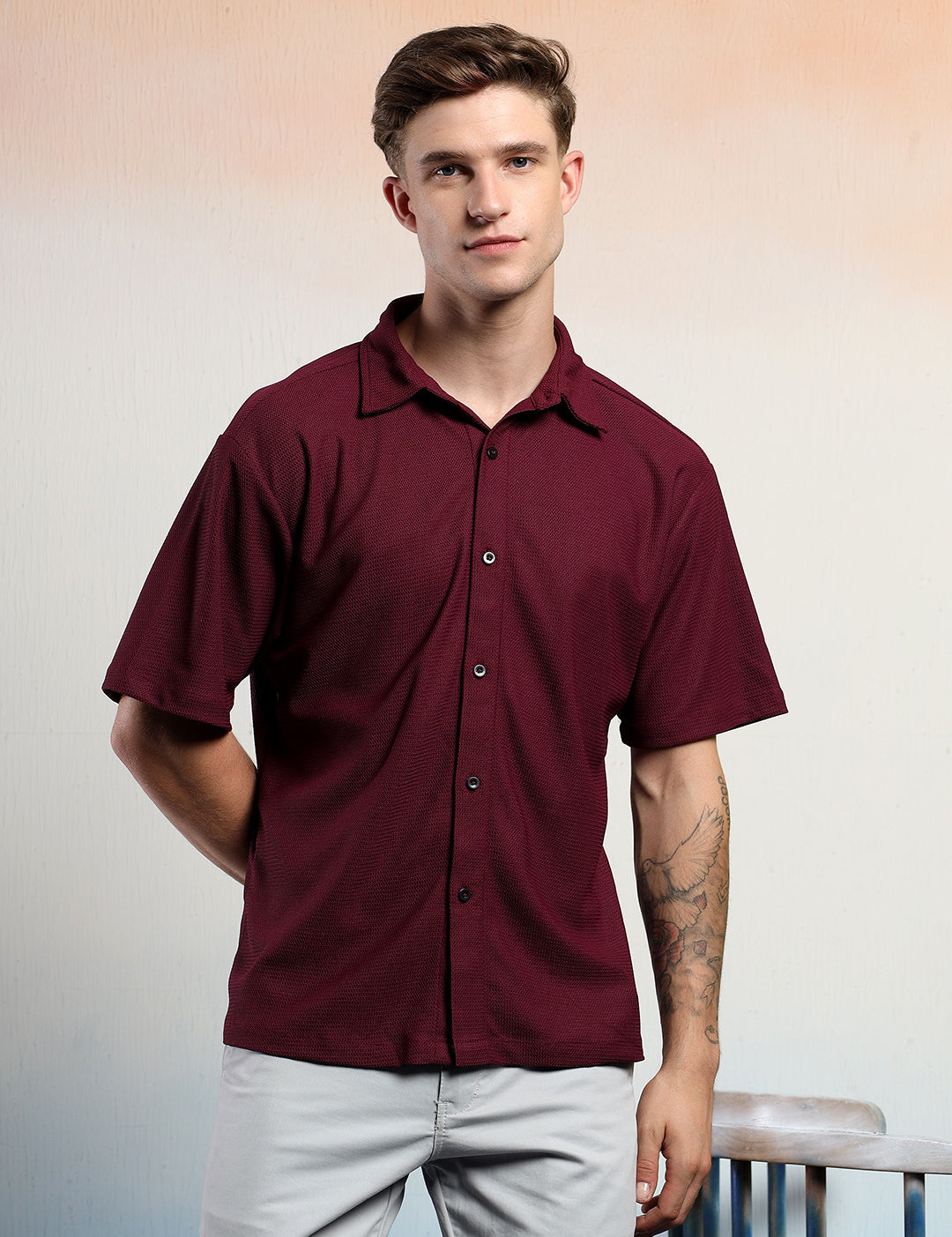 KOTTY Men Solid Casual Maroon Shirt 