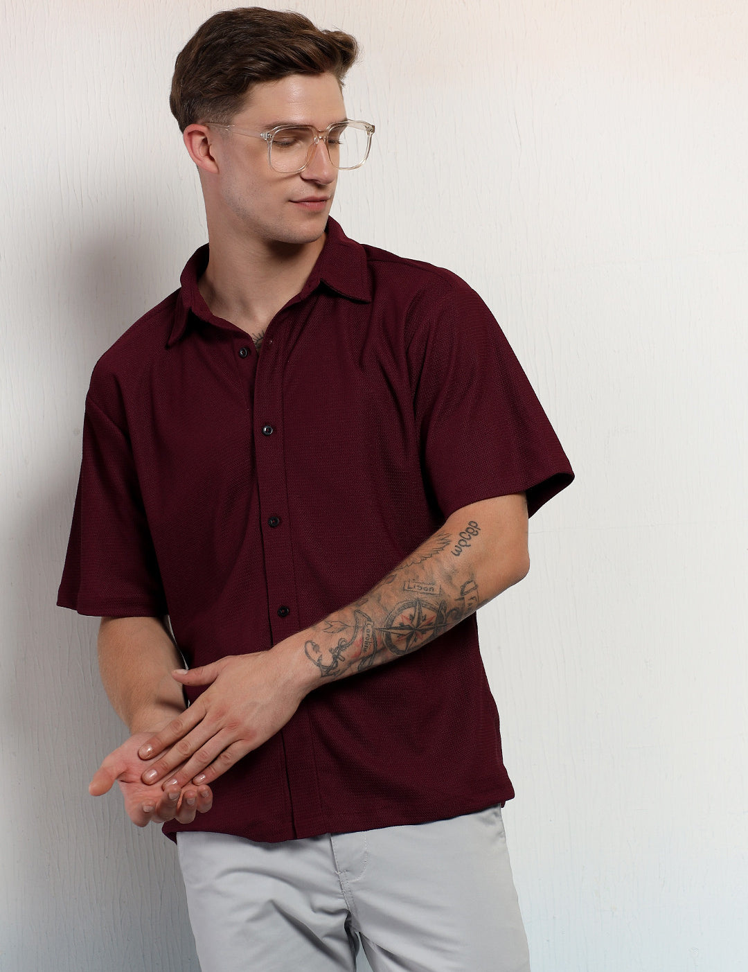 KOTTY Men Solid Casual Maroon Shirt 