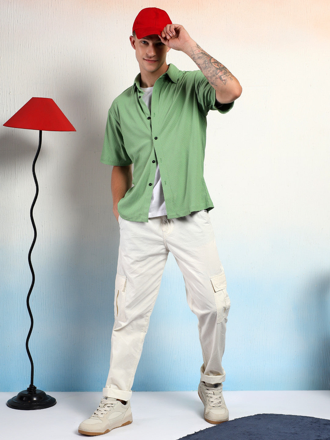 KOTTY Men Solid Casual Green Shirt 