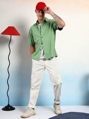 KOTTY Men Solid Casual Green Shirt 