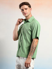 KOTTY Men Solid Casual Green Shirt 